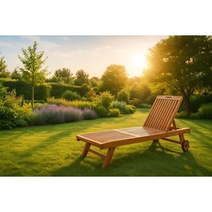 Divero 32597 Zahradní lehátko z týkového dřeva s kolečky obraz