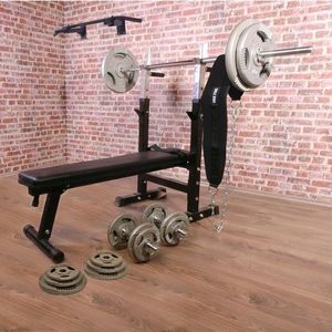 Gorilla Sports Posilovací sklápěcí lavice s příslušenstvím obraz