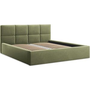 Zelená sametová čalouněná dvoulůžková postel s úložným prostorem s roštem 140x200 cm Hiko – Makamii obraz
