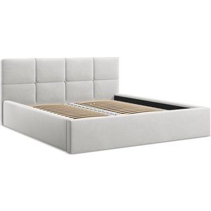 Světle šedá sametová čalouněná dvoulůžková postel s úložným prostorem s roštem 140x200 cm Hiko – Makamii obraz