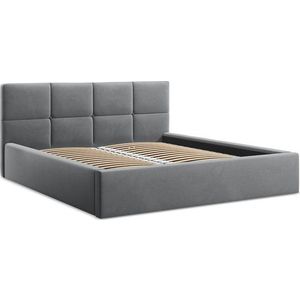 Tmavě šedá sametová čalouněná dvoulůžková postel s úložným prostorem s roštem 140x200 cm Hiko – Makamii obraz