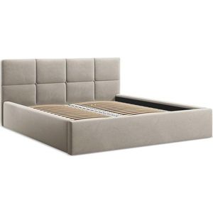 Taupe sametová čalouněná dvoulůžková postel s úložným prostorem s roštem 140x200 cm Hiko – Makamii obraz