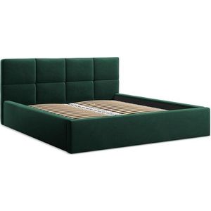 Tmavě zelená sametová čalouněná dvoulůžková postel s úložným prostorem s roštem 140x200 cm Hiko – Makamii obraz