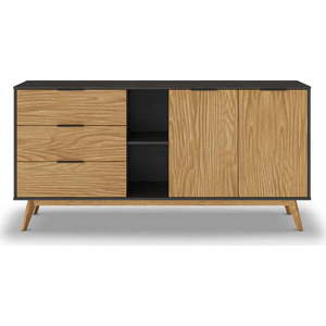 Černá/přírodní nízká komoda z borovicového dřeva 165x80 cm Lavis – Marckeric obraz