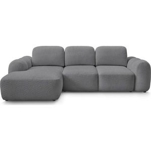 Šedá rozkládací/s úložným prostorem rohová pohovka z textilie bouclé (levý roh/s lenoškou) Montaigne – Bobochic Paris obraz