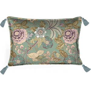 Zelený polštář Velvet Atelier Japanese Flowers, 50 x 35 cm obraz