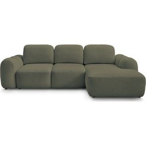 Zelená rozkládací/s úložným prostorem rohová pohovka z textilie bouclé (pravý roh/s lenoškou) Montaigne – Bobochic Paris obraz