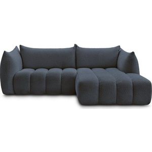 Tmavě modrá rohová pohovka z textilie bouclé (pravý roh/s lenoškou) Azra – Bobochic Paris obraz