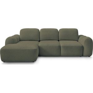 Zelená rozkládací/s úložným prostorem rohová pohovka z textilie bouclé (levý roh/s lenoškou) Montaigne – Bobochic Paris obraz