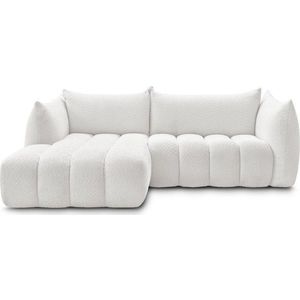 Bílá rohová pohovka z textilie bouclé (levý roh/s lenoškou) Azra – Bobochic Paris obraz