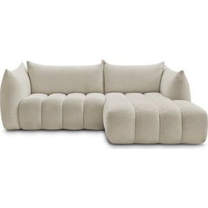 Béžová rohová pohovka z textilie bouclé (pravý roh/s lenoškou) Azra – Bobochic Paris obraz