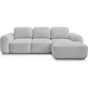 Světle šedá rozkládací/s úložným prostorem rohová pohovka z textilie bouclé (pravý roh/s lenoškou) Montaigne – Bobochic Paris obraz