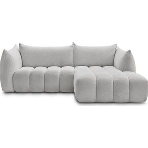 Světle šedá rohová pohovka z textilie bouclé (pravý roh/s lenoškou) Azra – Bobochic Paris obraz