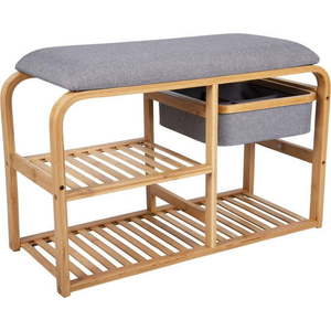Bambusový botník s šedým polstrováním Leitmotiv Bench, šířka 70 cm obraz