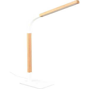 LED stmívatelná stolní lampa v bílé a přírodní barvě s dřevěným stínidlem (výška 73, 5 cm) Norris – Trio obraz