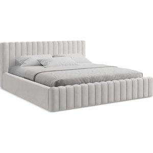 Čalouněná dvoulůžková postel s úložným prostorem s roštem 180x200 cm ve stříbrné barvě Lemi – Makamii obraz