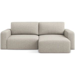 Béžová manšestrová rozkládací/s úložným prostorem rohová pohovka (pravý roh/s lenoškou) Kona – Makamii obraz