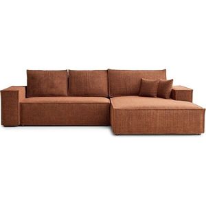 Žinylková rozkládací/s úložným prostorem rohová pohovka v měděné barvě (pravý roh/s lenoškou) Maze – Maison de Rêve obraz