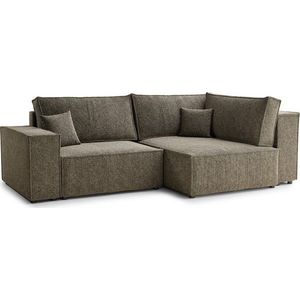 Hnědá žinylková rozkládací/s úložným prostorem rohová pohovka (pravý roh/do L) Tonga – Maison de Rêve obraz