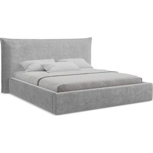 Světle šedá čalouněná dvoulůžková postel s úložným prostorem s roštem 180x200 cm Esala – Makamii obraz