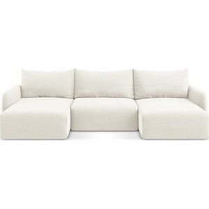 Krémová sametová rozkládací/s úložným prostorem rohová pohovka (do "U") Kalena – Makamii obraz