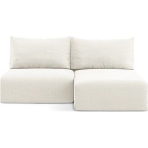 Krémová sametová rozkládací/s úložným prostorem rohová pohovka (pravý roh/s lenoškou) Kalena – Makamii obraz