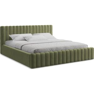 Zelená čalouněná dvoulůžková postel s úložným prostorem s roštem 180x200 cm Lemi – Makamii obraz