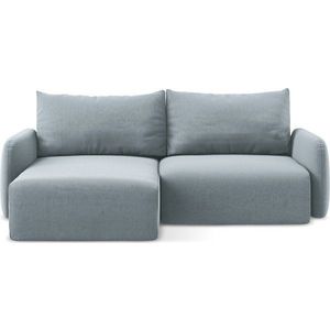 Modrá sametová rozkládací/s úložným prostorem rohová pohovka (levý roh/s lenoškou) Kalena – Makamii obraz