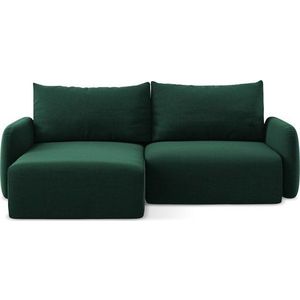 Tmavě zelená sametová rozkládací/s úložným prostorem rohová pohovka (levý roh/s lenoškou) Kalena – Makamii obraz