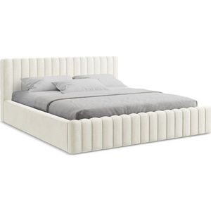 Krémová čalouněná dvoulůžková postel s úložným prostorem s roštem 160x200 cm Lemi – Makamii obraz