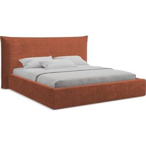 Čalouněná dvoulůžková postel s úložným prostorem s roštem 140x200 cm v terakotové barvě Esala – Makamii obraz