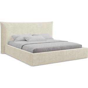 Béžová čalouněná dvoulůžková postel s úložným prostorem s roštem 180x200 cm Esala – Makamii obraz