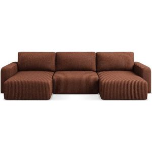 Manšestrová rozkládací/s úložným prostorem rohová pohovka v terakotové barvě (do "U") Kona – Makamii obraz