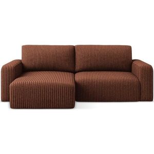 Manšestrová rozkládací/s úložným prostorem rohová pohovka v terakotové barvě (levý roh/s lenoškou) Kona – Makamii obraz