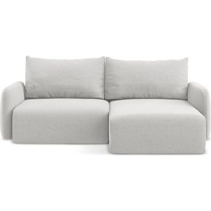 Světle šedá sametová rozkládací/s úložným prostorem rohová pohovka (pravý roh/s lenoškou) Kalena – Makamii obraz