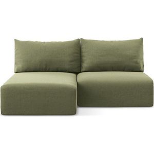 Zelená sametová rozkládací/s úložným prostorem rohová pohovka (levý roh/s lenoškou) Kalena – Makamii obraz