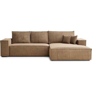 Světle hnědá žinylková rozkládací/s úložným prostorem rohová pohovka (pravý roh/s lenoškou) Maze – Maison de Rêve obraz