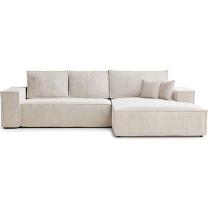 Krémová žinylková rozkládací/s úložným prostorem rohová pohovka (pravý roh/s lenoškou) Maze – Maison de Rêve obraz