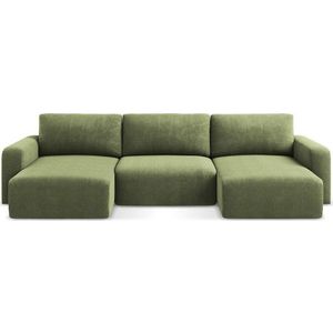 Zelená žinylková rozkládací/s úložným prostorem rohová pohovka (do "U") Kona – Makamii obraz