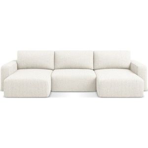 Krémová manšestrová rozkládací/s úložným prostorem rohová pohovka (do "U") Kona – Makamii obraz