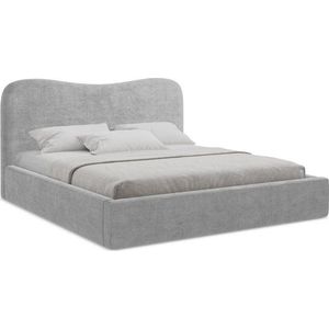 Světle šedá čalouněná dvoulůžková postel s úložným prostorem s roštem 160x200 cm Kahai – Makamii obraz