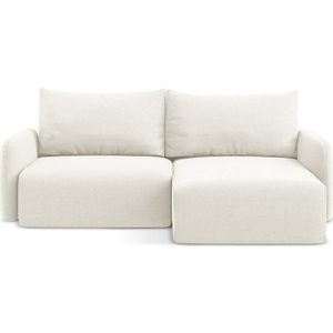 Krémová sametová rozkládací/s úložným prostorem rohová pohovka (pravý roh/s lenoškou) Kalena – Makamii obraz