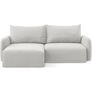 Světle šedá sametová rozkládací/s úložným prostorem rohová pohovka (levý roh/s lenoškou) Kalena – Makamii obraz