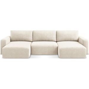 Krémová žinylková rozkládací/s úložným prostorem rohová pohovka (do "U") Kona – Makamii obraz