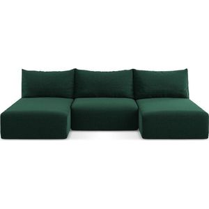 Tmavě zelená sametová rozkládací/s úložným prostorem rohová pohovka (do "U") Kalena – Makamii obraz