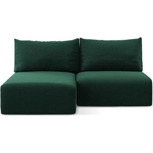 Tmavě zelená sametová rozkládací/s úložným prostorem rohová pohovka (levý roh/s lenoškou) Kalena – Makamii obraz