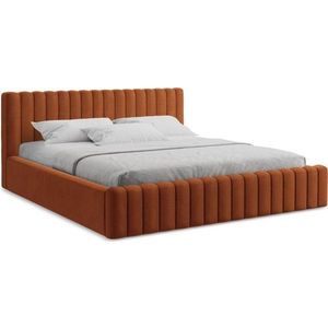 Čalouněná dvoulůžková postel s úložným prostorem s roštem 160x200 cm v terakotové barvě Lemi – Makamii obraz