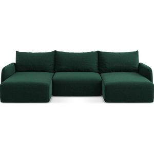 Tmavě zelená sametová rozkládací/s úložným prostorem rohová pohovka (do "U") Kalena – Makamii obraz