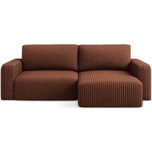 Manšestrová rozkládací/s úložným prostorem rohová pohovka v terakotové barvě (pravý roh/s lenoškou) Kona – Makamii obraz