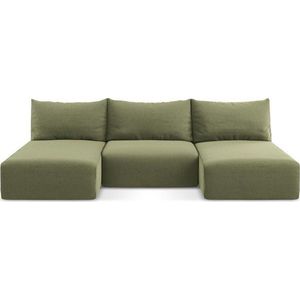 Zelená sametová rozkládací/s úložným prostorem rohová pohovka (do "U") Kalena – Makamii obraz